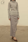 BASERANGE Cotton and Linen Ribbed Wrap Skirt Portugal BAS-SKGW-CH-WI24-HL Gray Blue